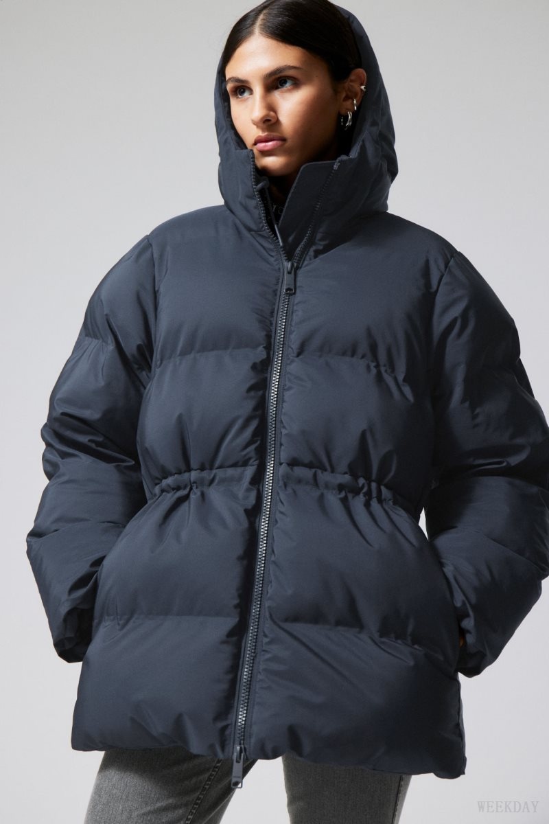 Weekday Illisa Waisted Puffer Jacket Dark Blue | OMAE1858