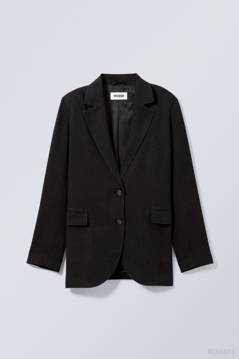 Weekday Isa Linen Mix Blazer Black | JZII7805