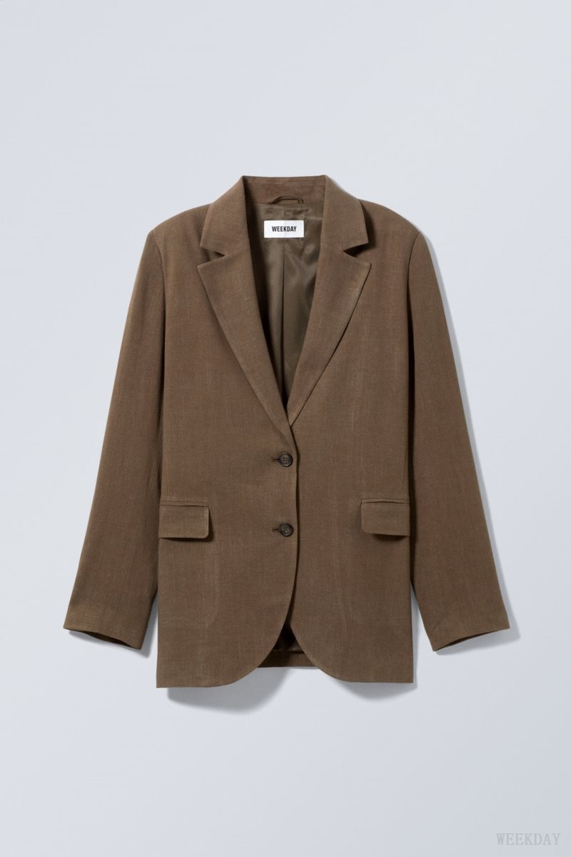 Weekday Isa Linen Mix Blazer Brown | WXSK1716