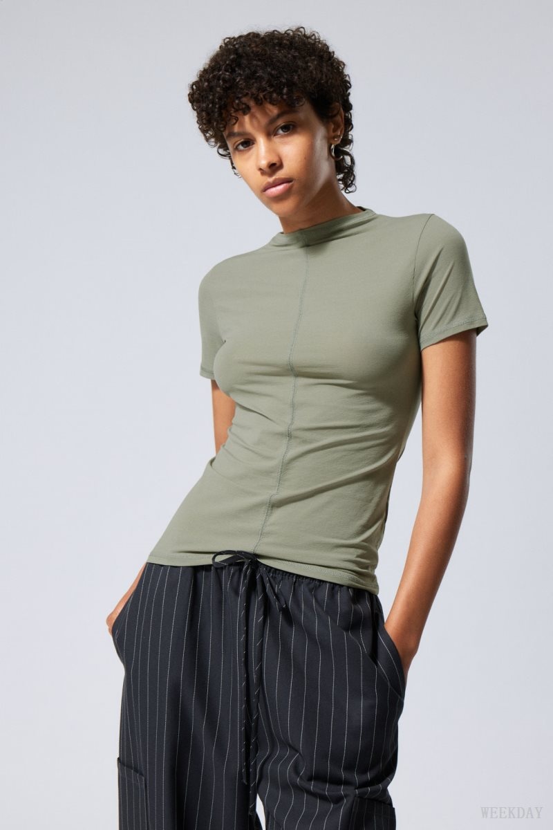 Weekday Jen Mockneck Top Khaki Green | NXZJ6086