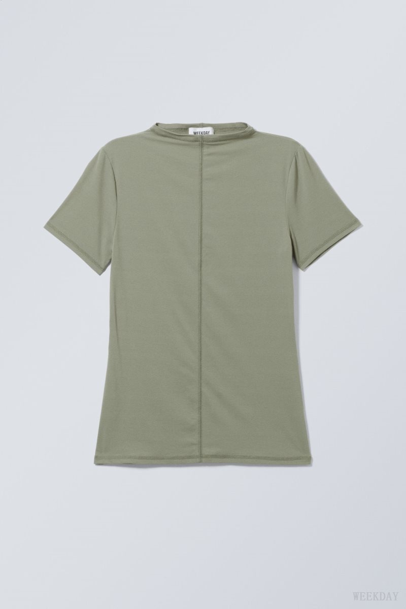 Weekday Jen Mockneck Top Khaki Green | NXZJ6086