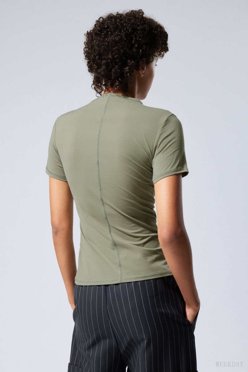 Weekday Jen Mockneck Top Khaki Green | NXZJ6086