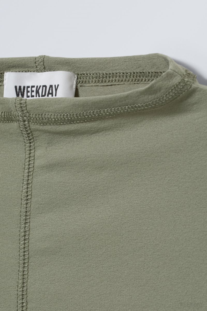 Weekday Jen Mockneck Top Khaki Green | NXZJ6086