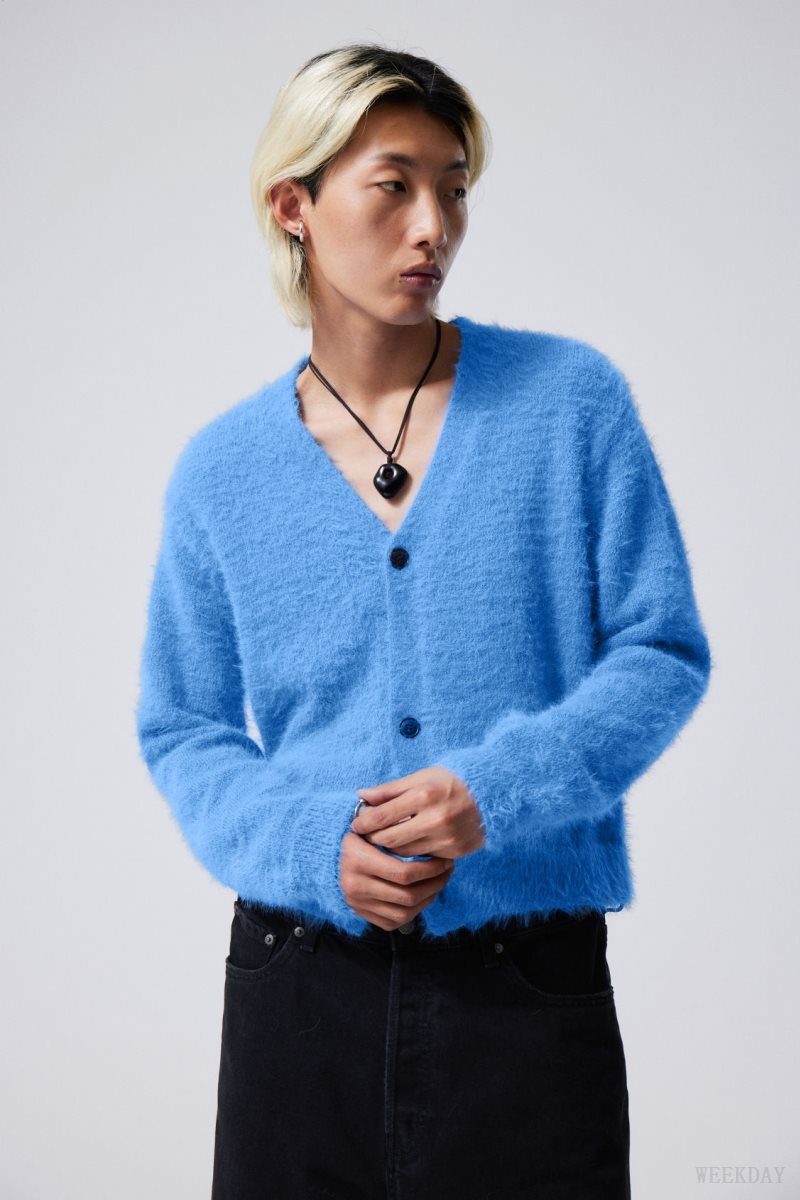 Weekday Jesper Regular Hairy Cardigan Blue | AZMB3654