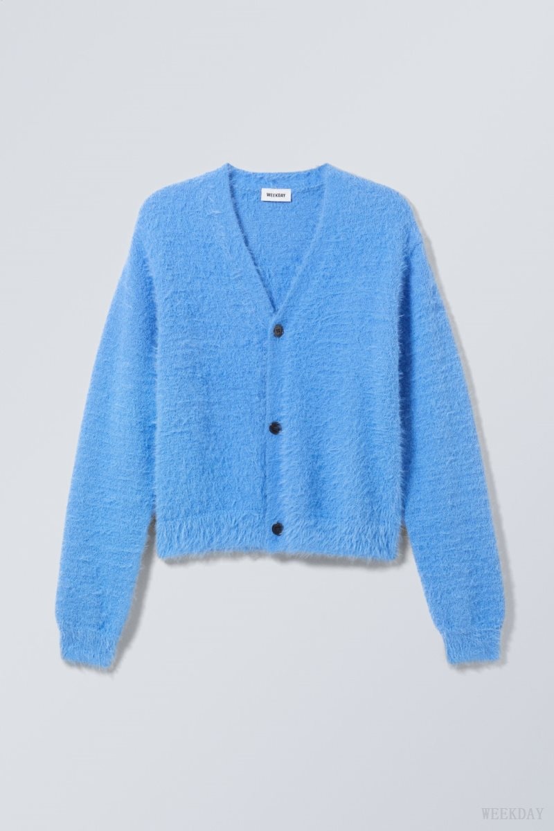 Weekday Jesper Regular Hairy Cardigan Blue | AZMB3654