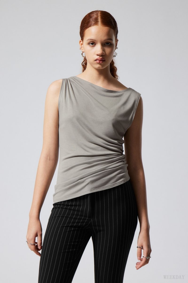 Weekday Joan Drape Top Grey | ZEUO9631