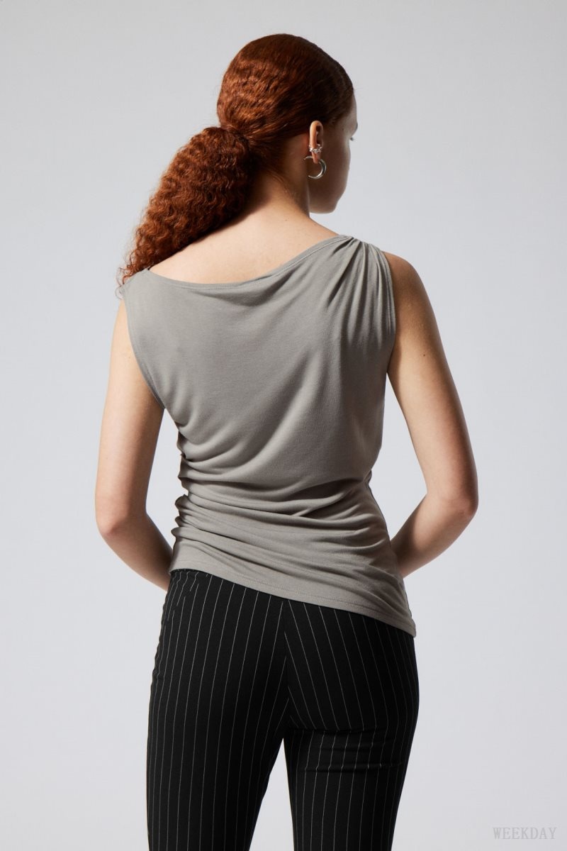 Weekday Joan Drape Top Grey | ZEUO9631