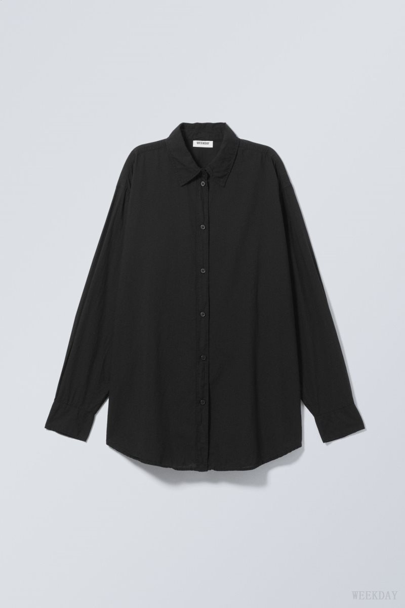 Weekday Jody Cotton Voile Shirt Black | EZIO6375