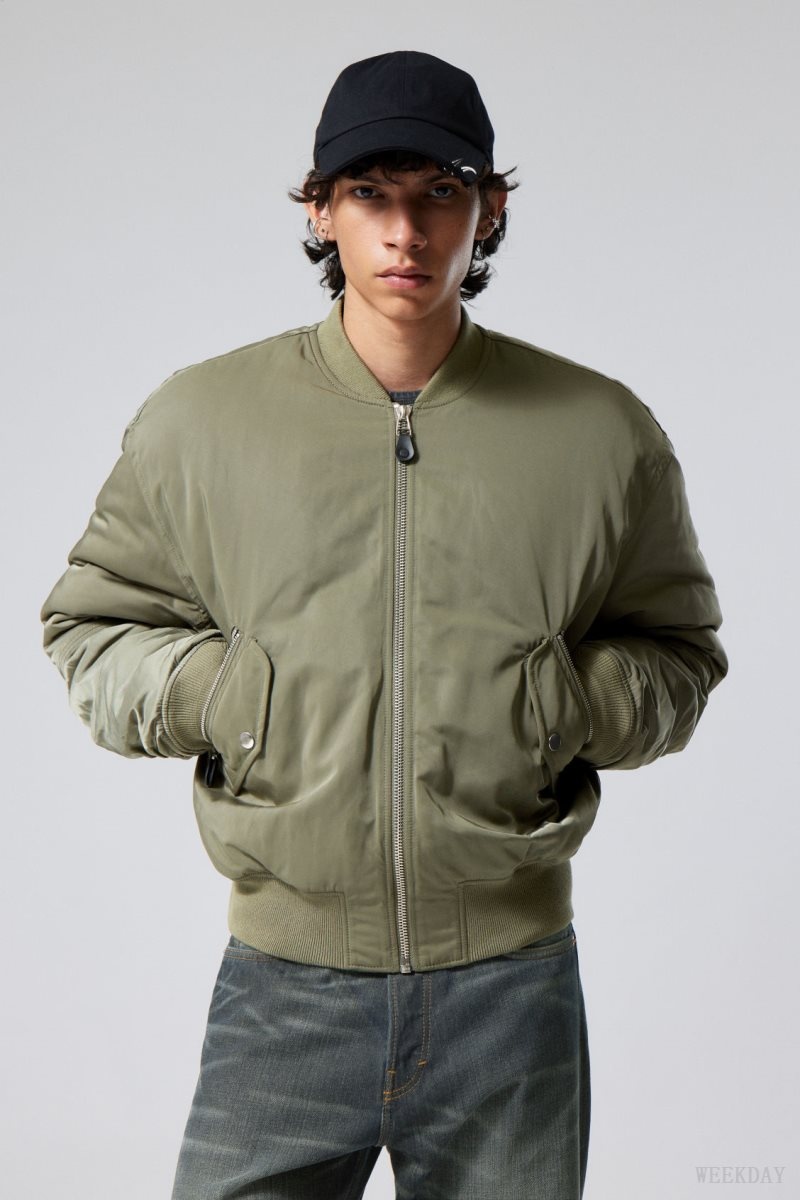 Weekday Jon Bomber Jacket Khaki Green | UAYN4852