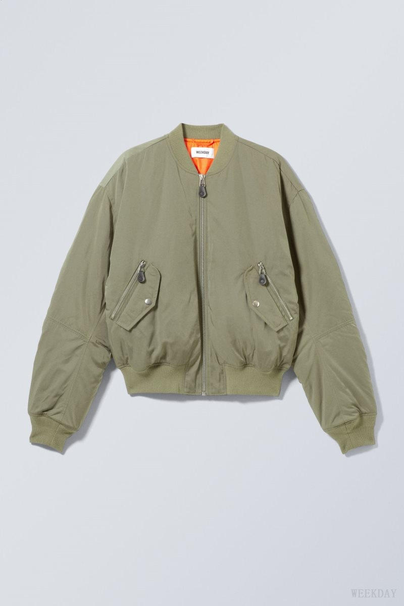 Weekday Jon Bomber Jacket Khaki Green | UAYN4852