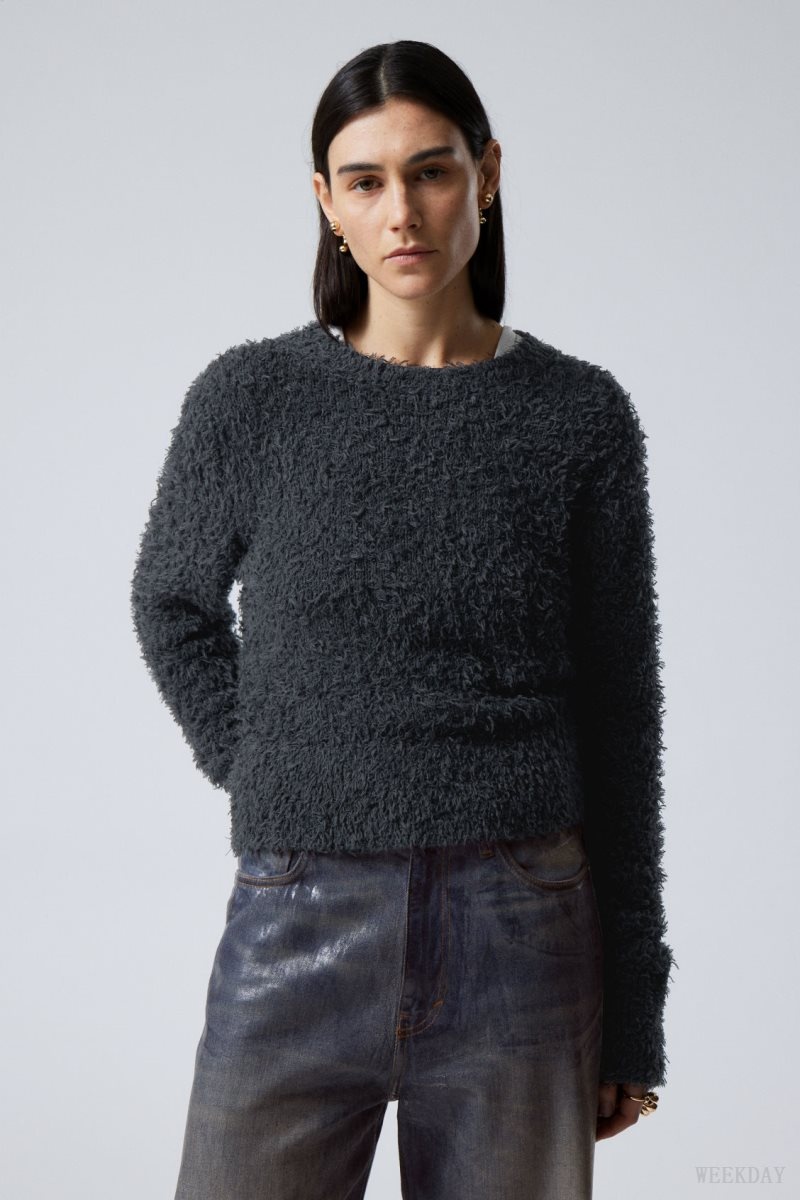 Weekday Judi Hairy Sweater Dark Grey | FUCA1074