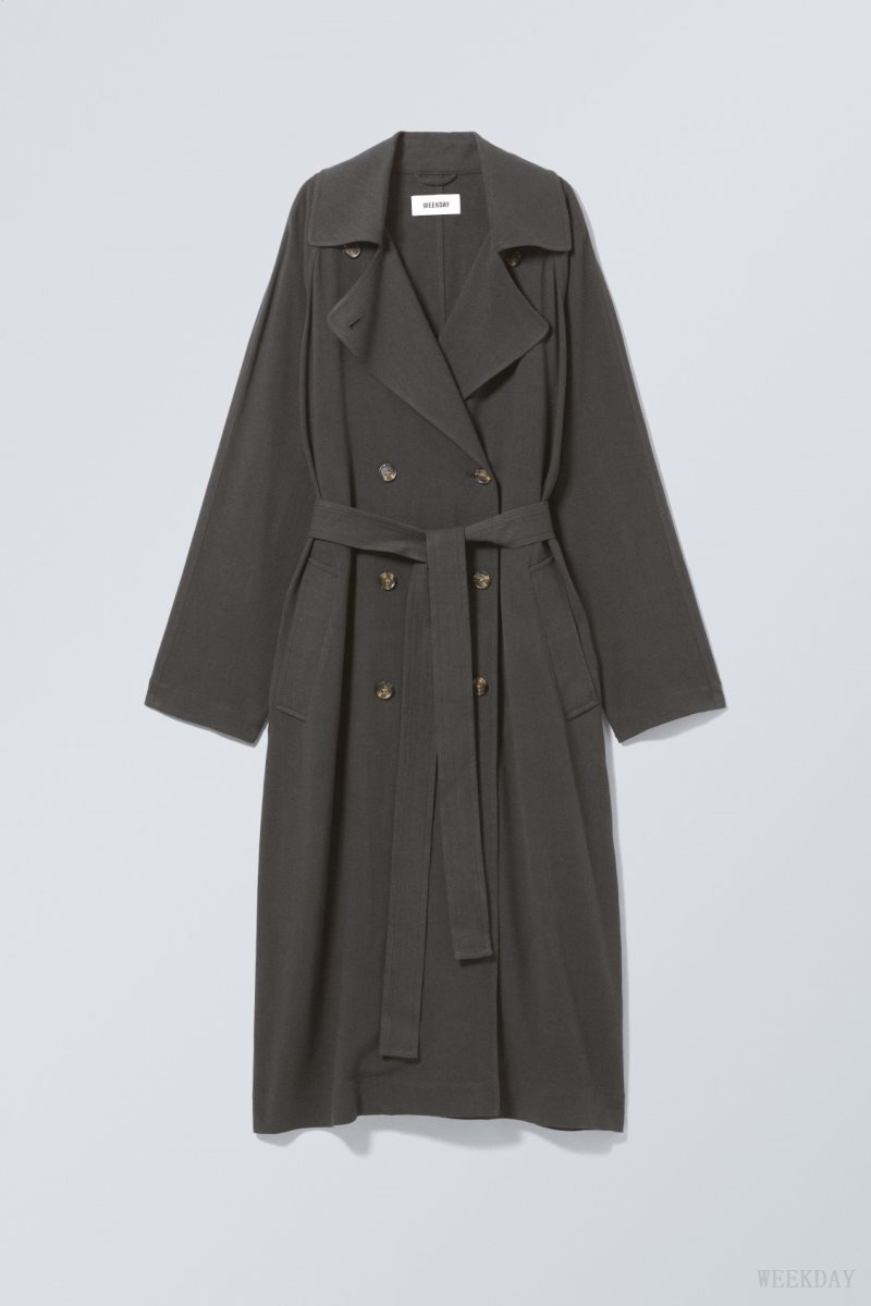 Weekday Julie Linen Mix Trench Dark Grey | BKWC9008