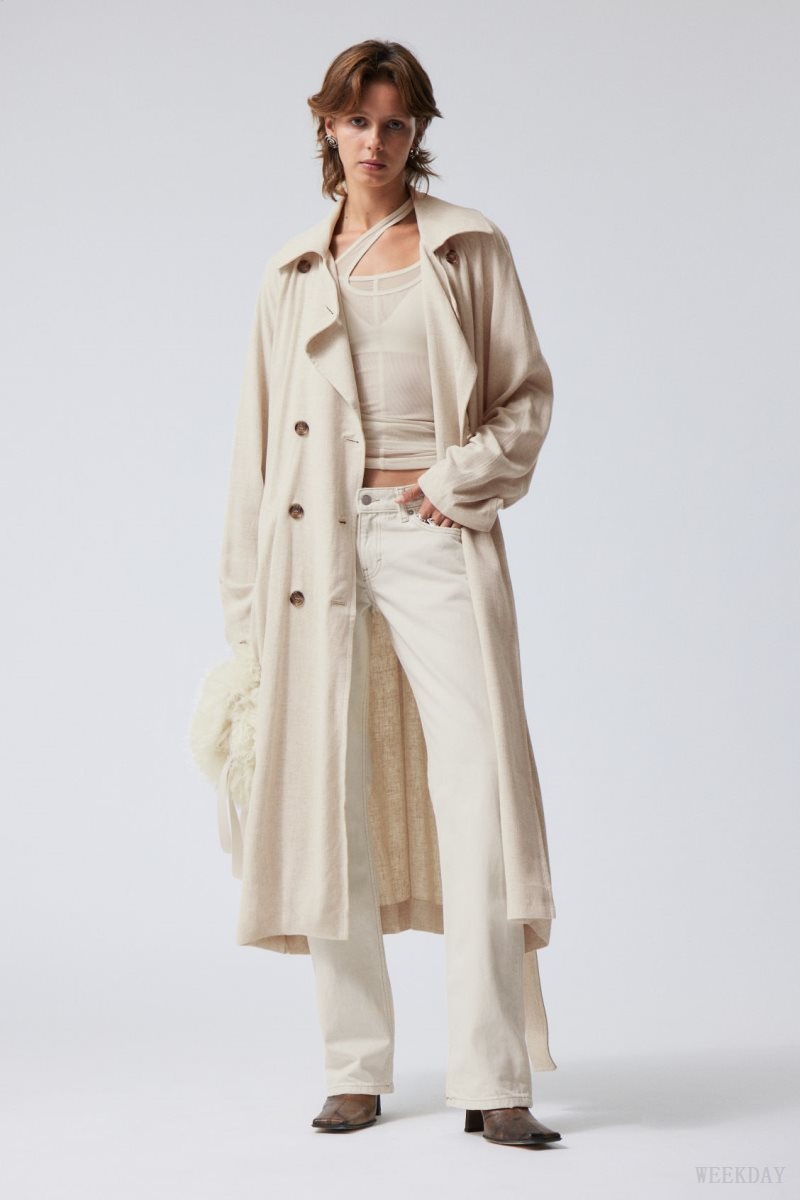 Weekday Julie Linen Mix Trench Ecru | EBAA6947