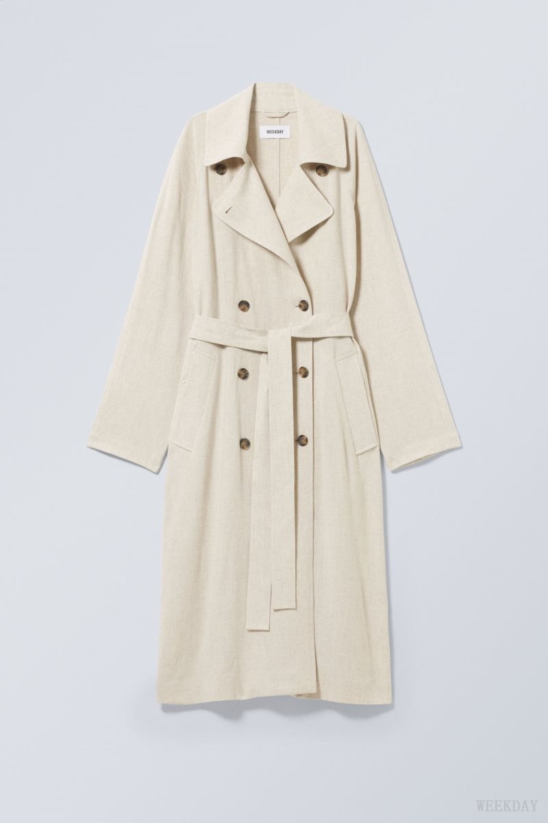 Weekday Julie Linen Mix Trench Ecru | EBAA6947