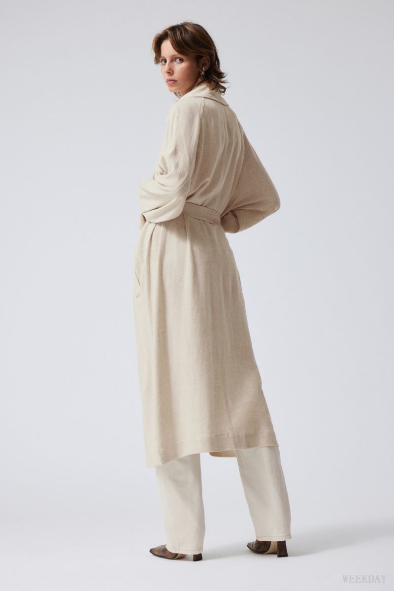 Weekday Julie Linen Mix Trench Ecru | EBAA6947