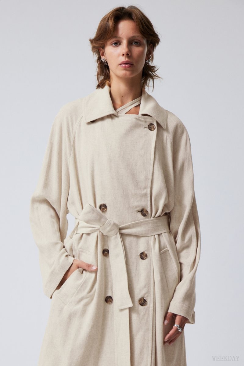 Weekday Julie Linen Mix Trench Ecru | EBAA6947