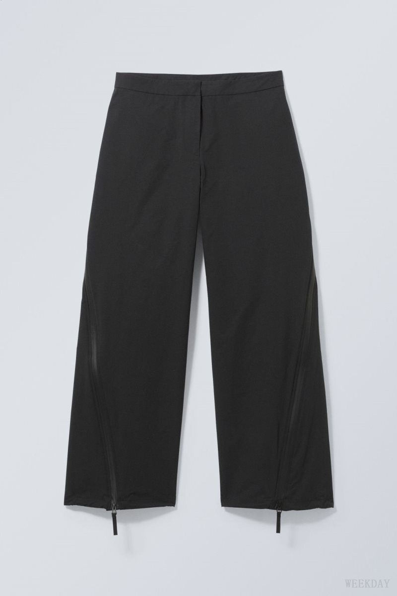 Weekday Junko Nylon Zip Trousers Black | WQPR3133