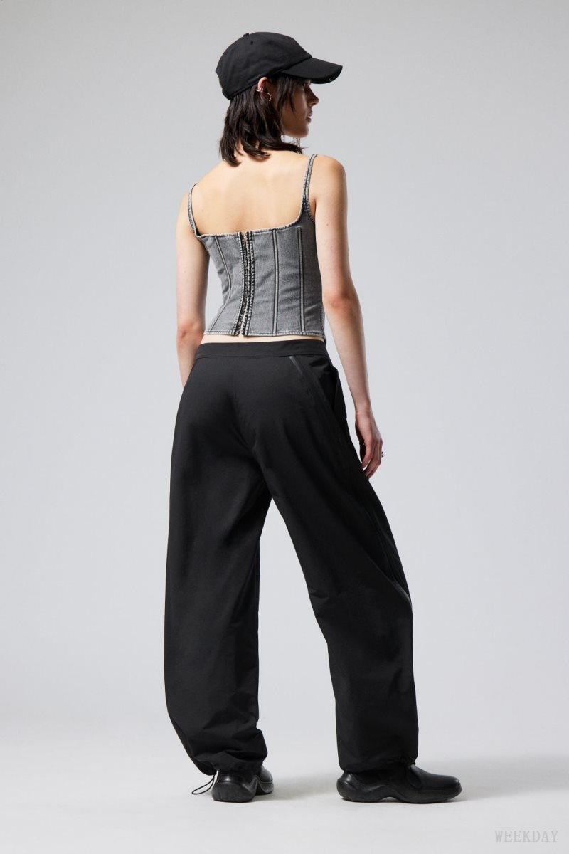 Weekday Junko Nylon Zip Trousers Black | WQPR3133