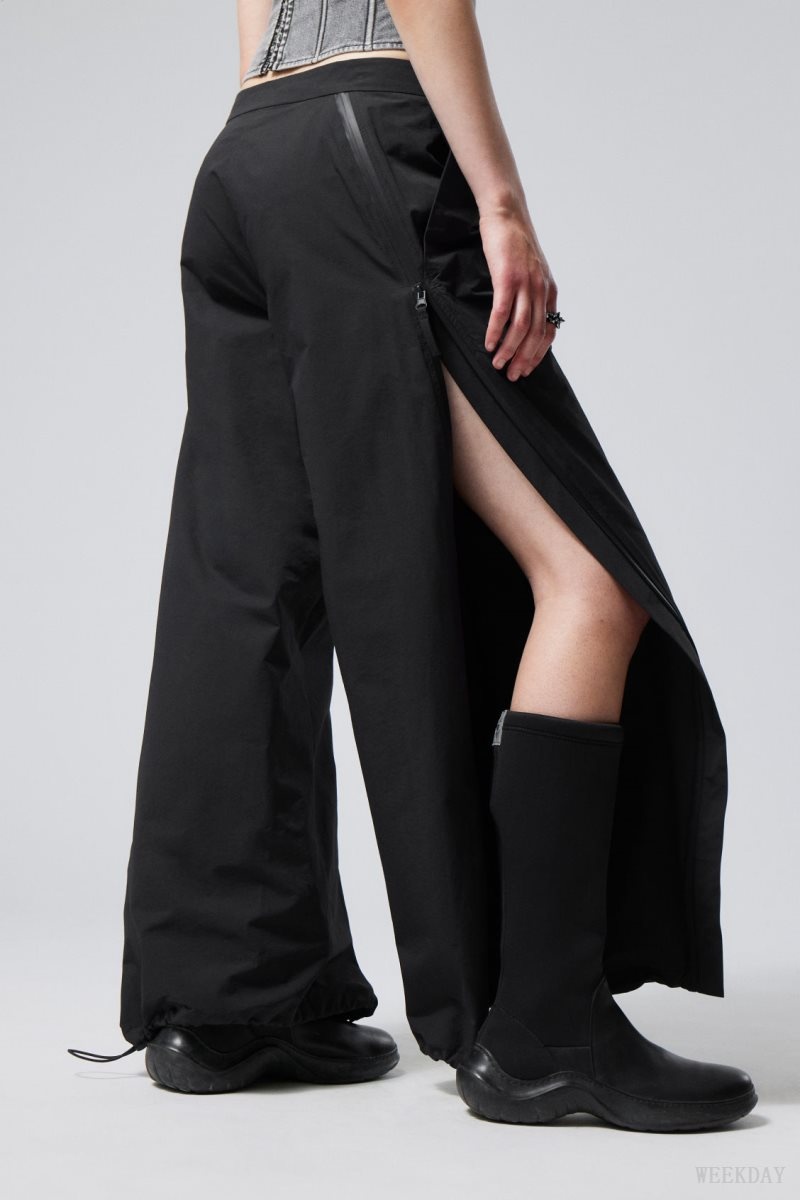 Weekday Junko Nylon Zip Trousers Black | WQPR3133