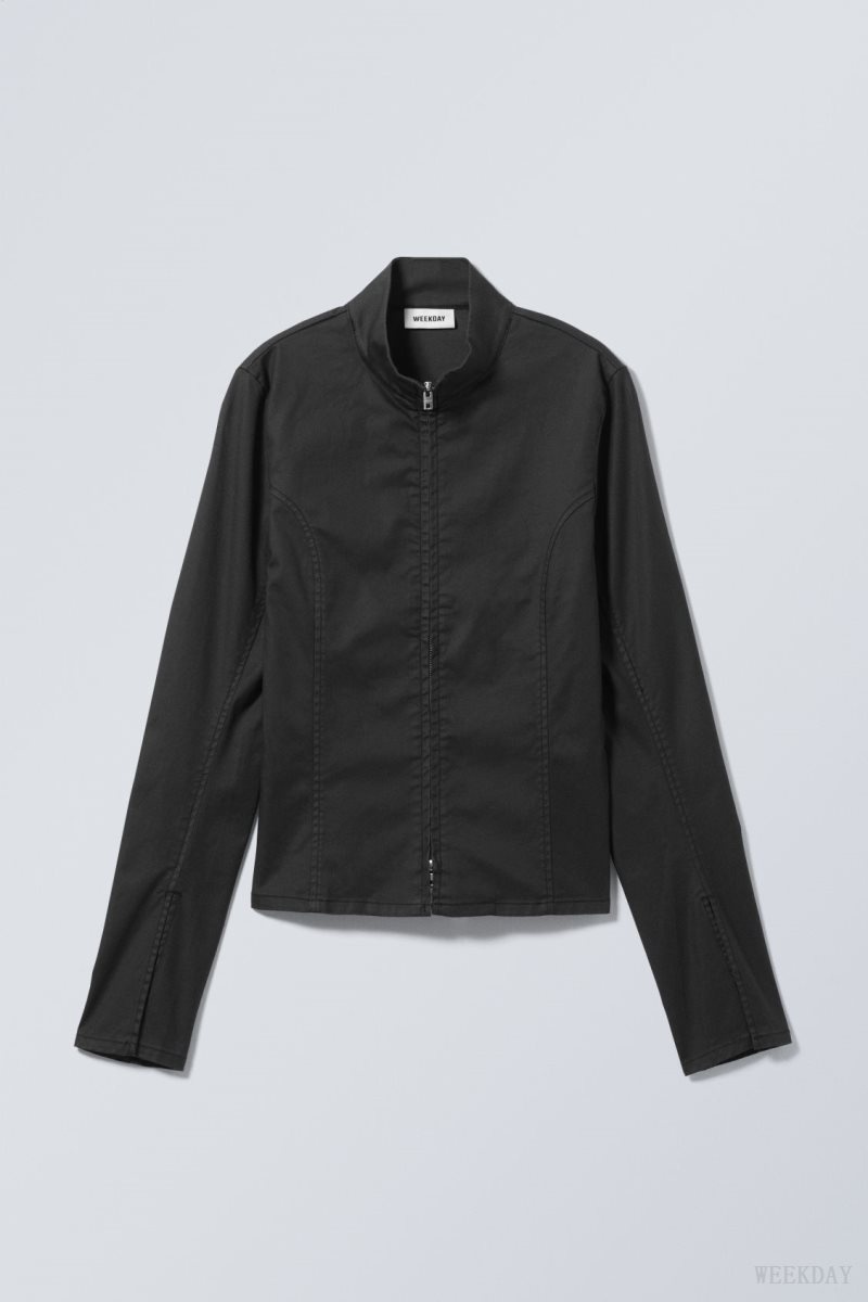 Weekday Kate Coated Zip Shirt Black | ZRVR4017