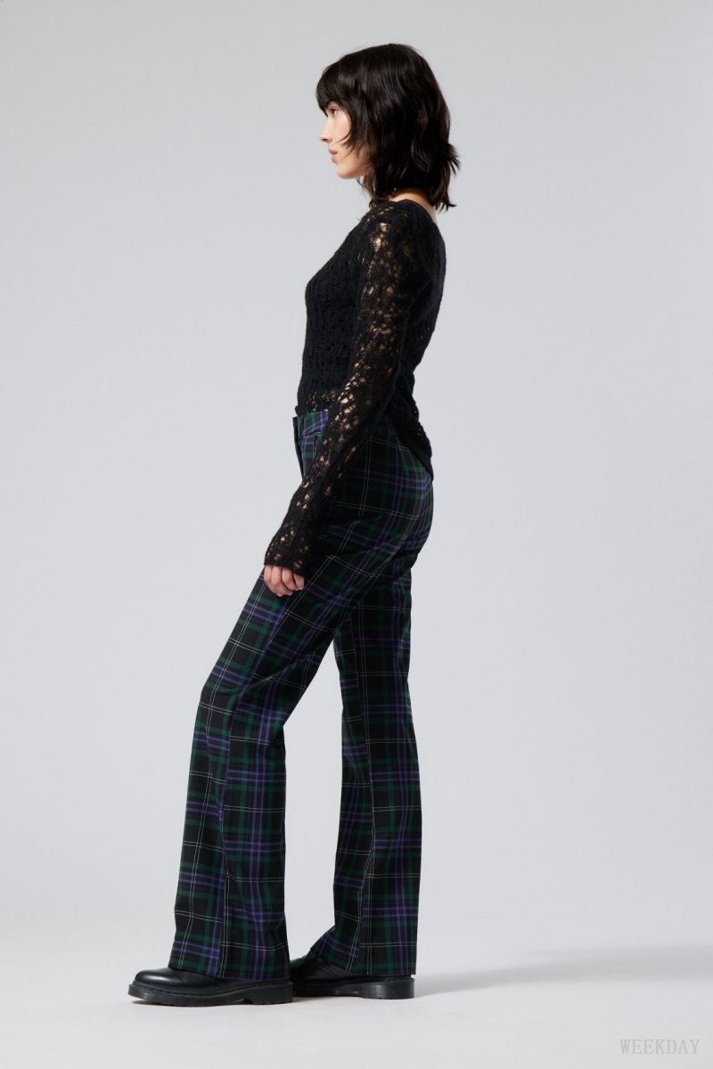 Weekday Kate Flared Suiting Trousers Black / Purple | DDVT2526