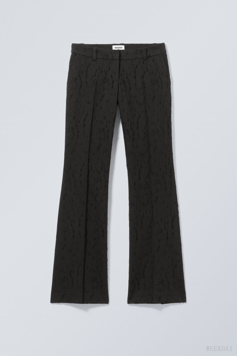 Weekday Keela Distressed Jacquard Trousers Black | ITBV9962