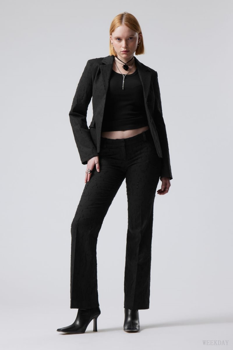 Weekday Keela Distressed Jacquard Trousers Black | ITBV9962