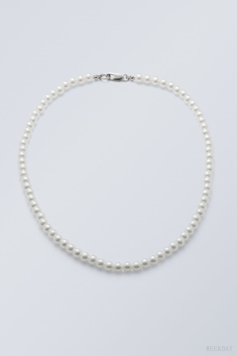 Weekday Kevin Beaded Necklace Pearl | YAXO0311