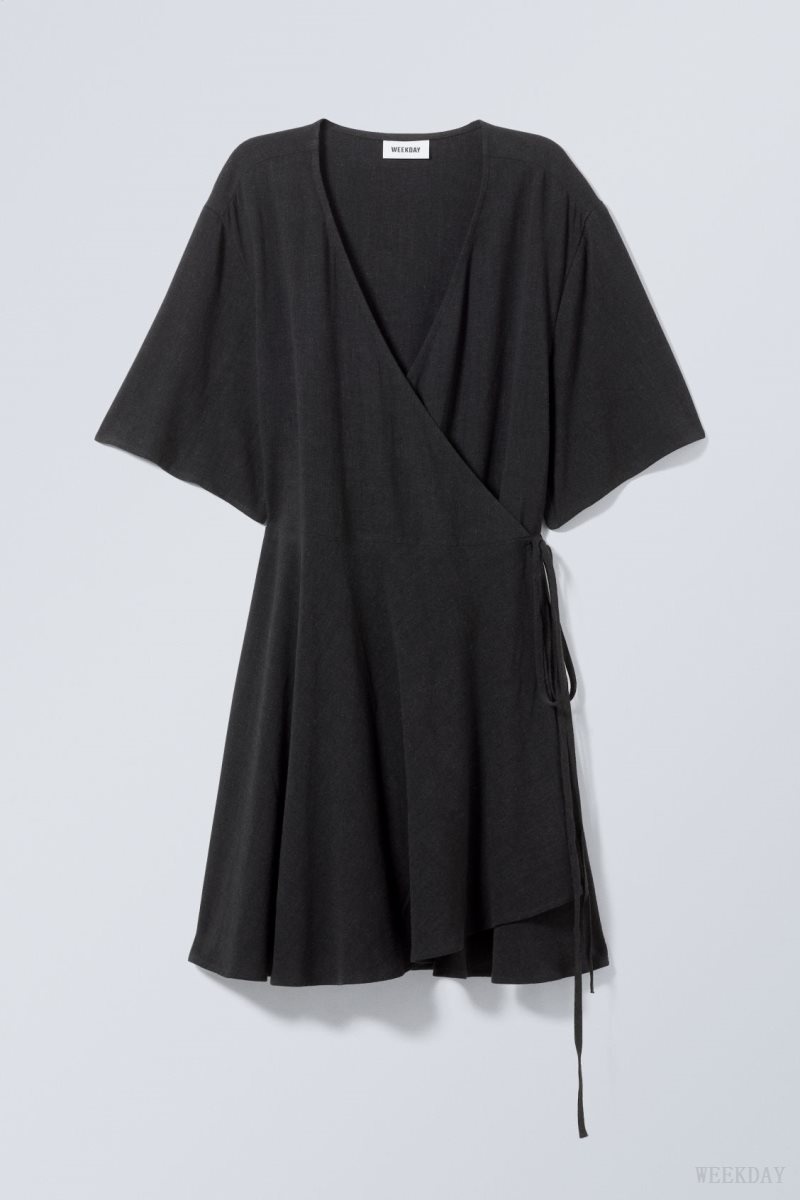 Weekday Kimberly Linen Mix Dress Black | QIEP1269