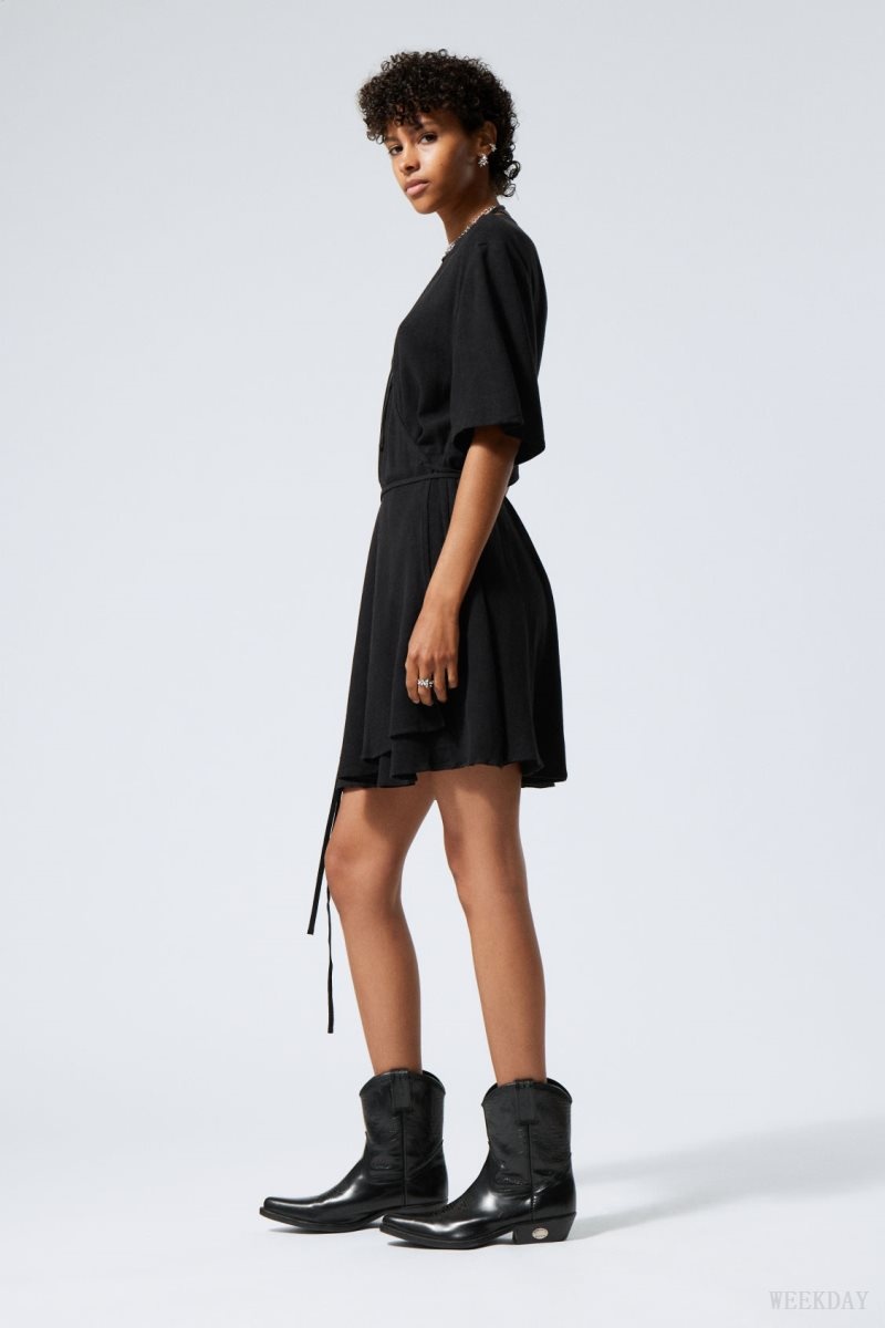 Weekday Kimberly Linen Mix Dress Black | QIEP1269