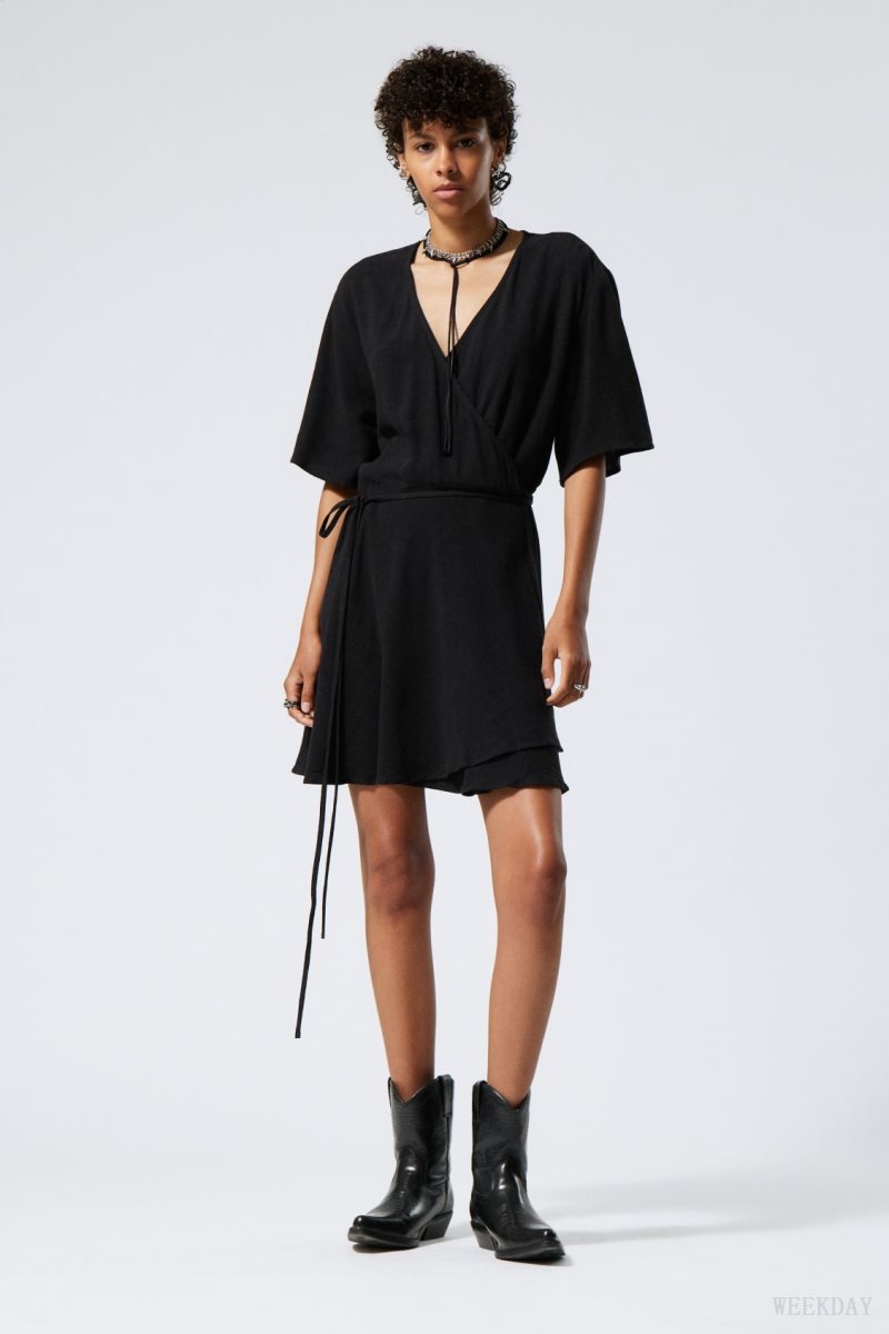 Weekday Kimberly Linen Mix Dress Black | QIEP1269