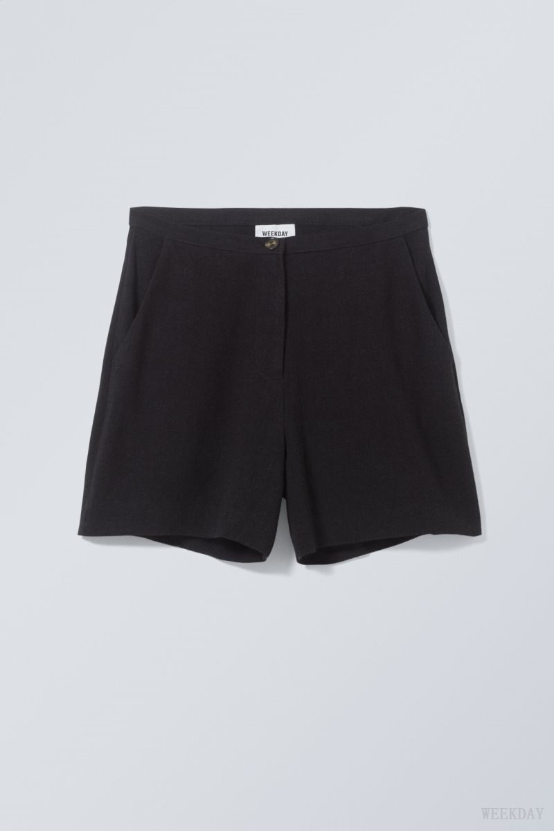 Weekday Kit Linen Mix Shorts Black | KXXG2351