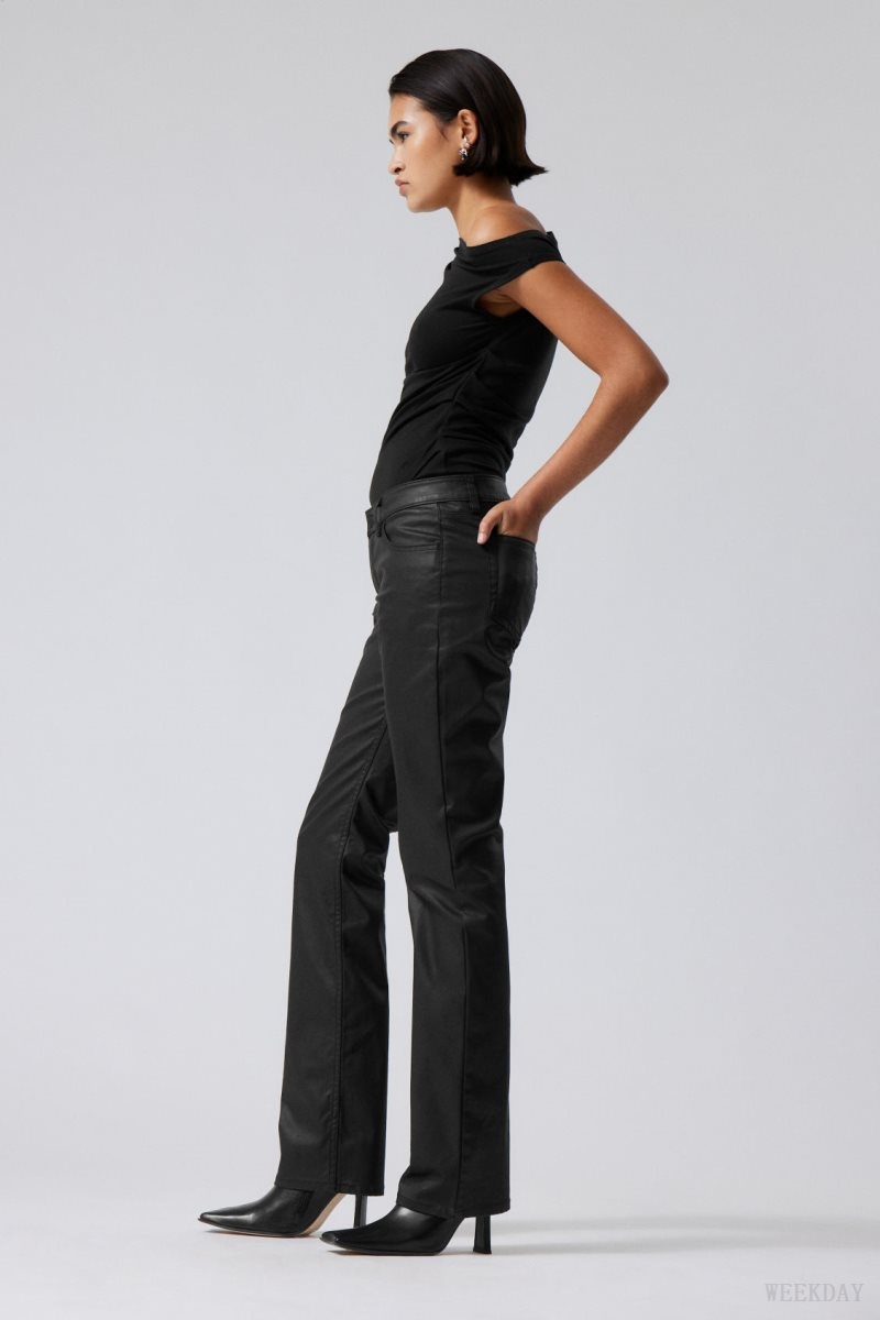 Weekday Lana Coated Trousers Black | YLBW4415