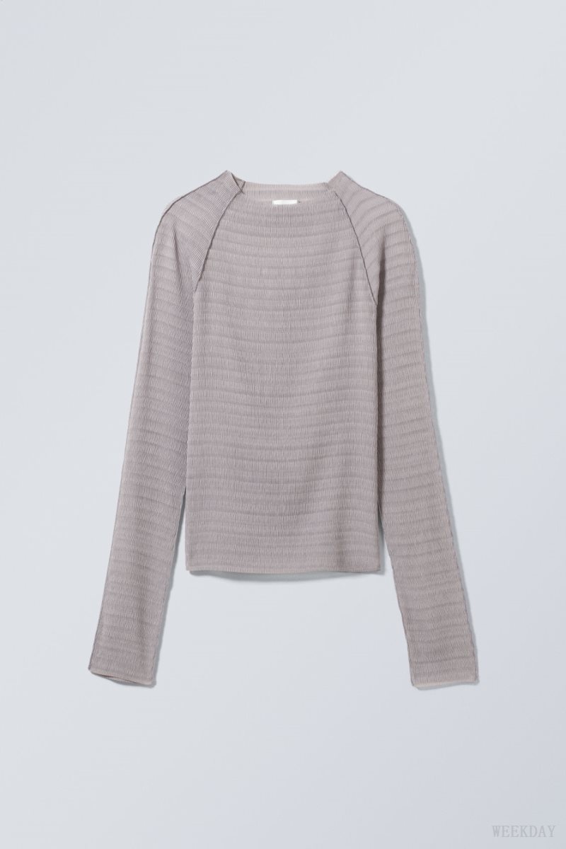 Weekday Laura Long Sleeve Pleated Top Light Grey | OZSX1692