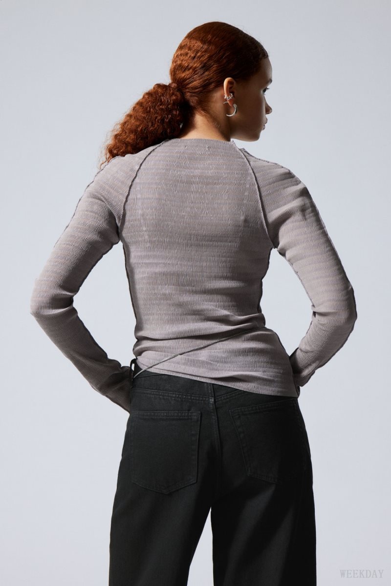 Weekday Laura Long Sleeve Pleated Top Light Grey | OZSX1692