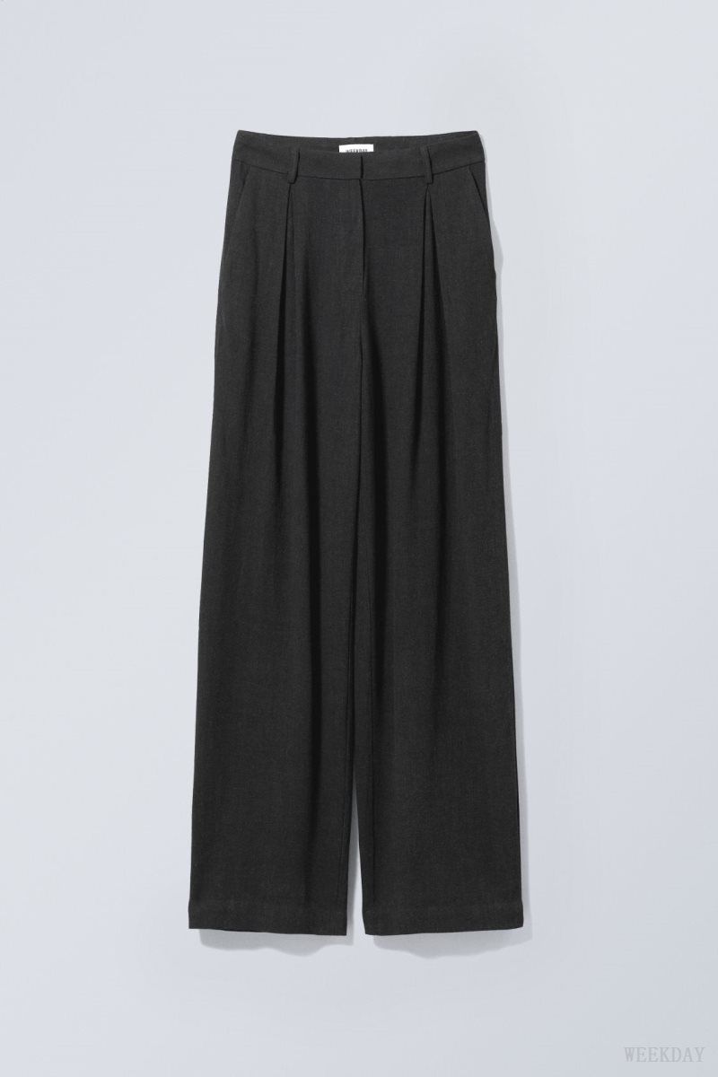 Weekday Lilah Linen Mix Trousers Black | YXMB8010