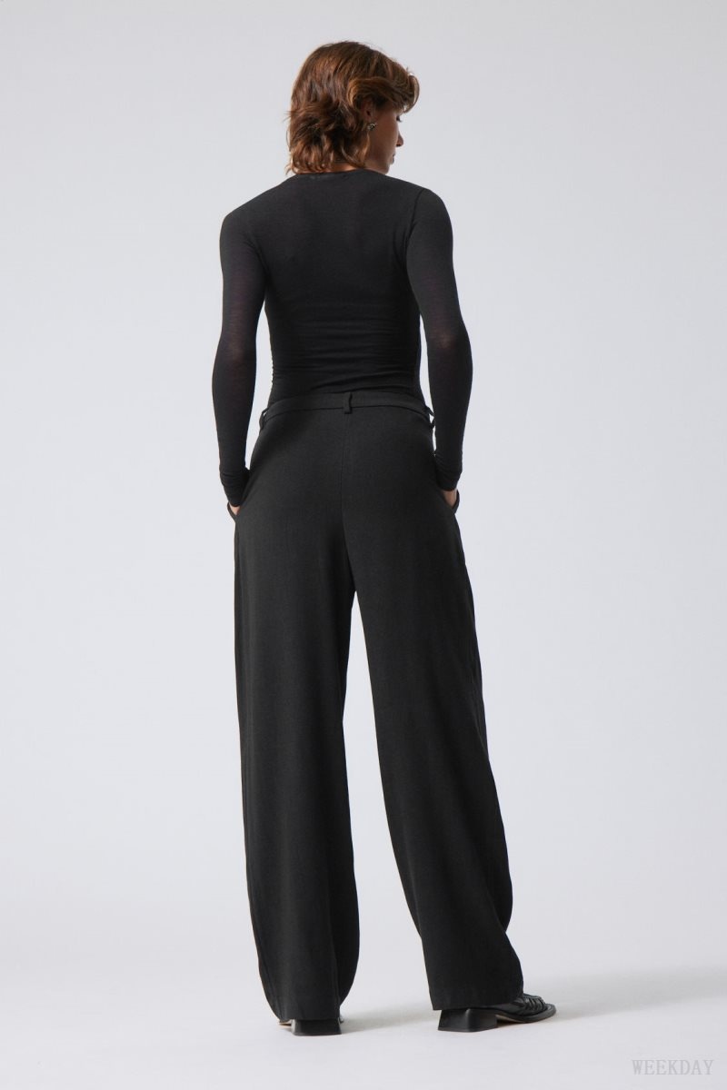 Weekday Lilah Linen Mix Trousers Black | YXMB8010