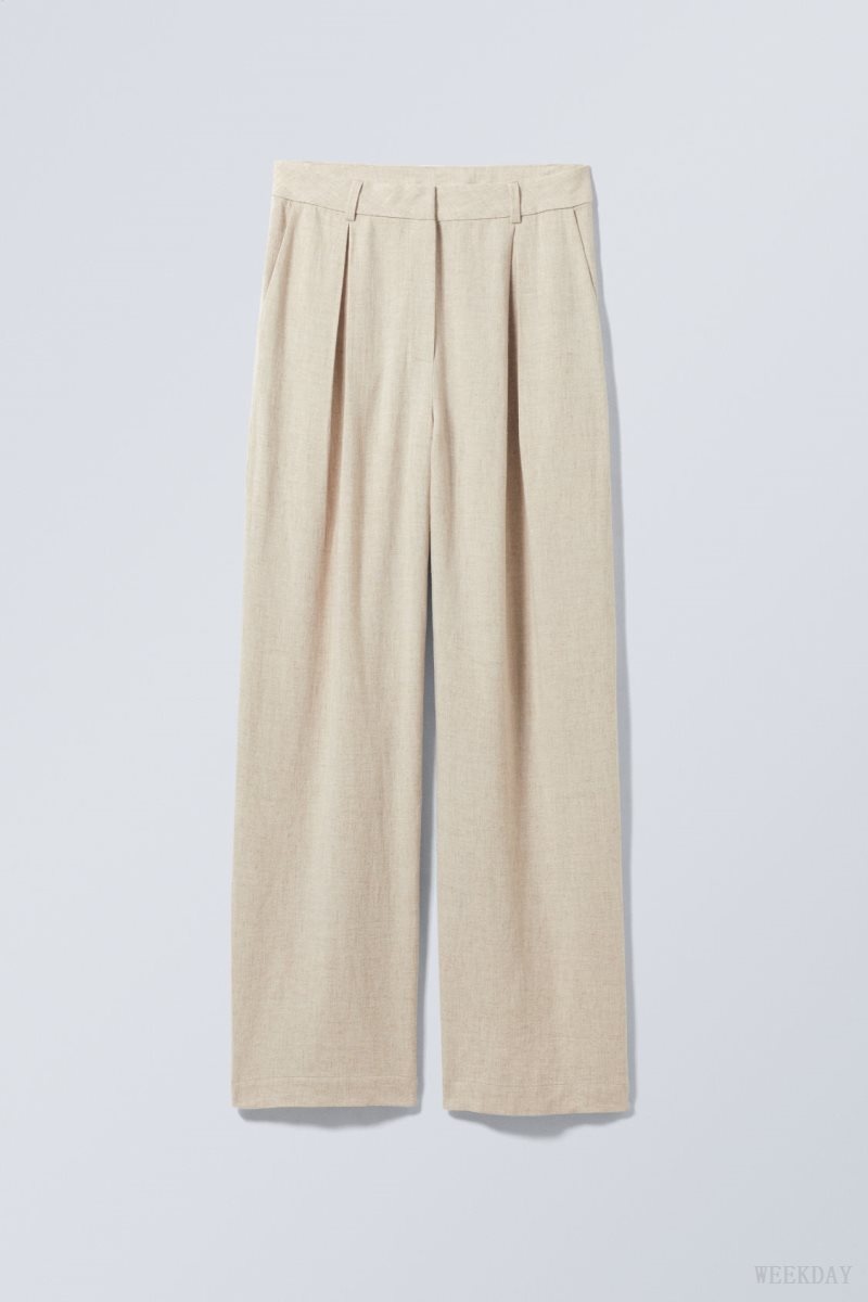 Weekday Lilah Linen Mix Trousers Light Beige | PCRT9138