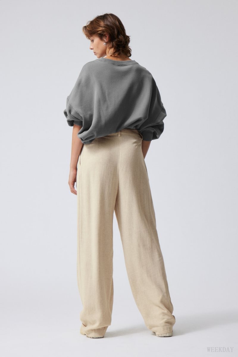 Weekday Lilah Linen Mix Trousers Light Beige | PCRT9138