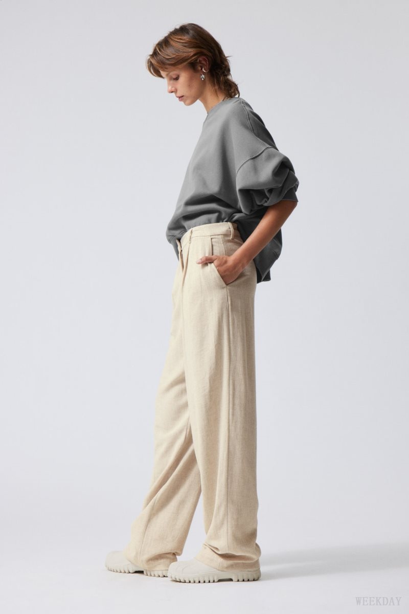 Weekday Lilah Linen Mix Trousers Light Beige | PCRT9138