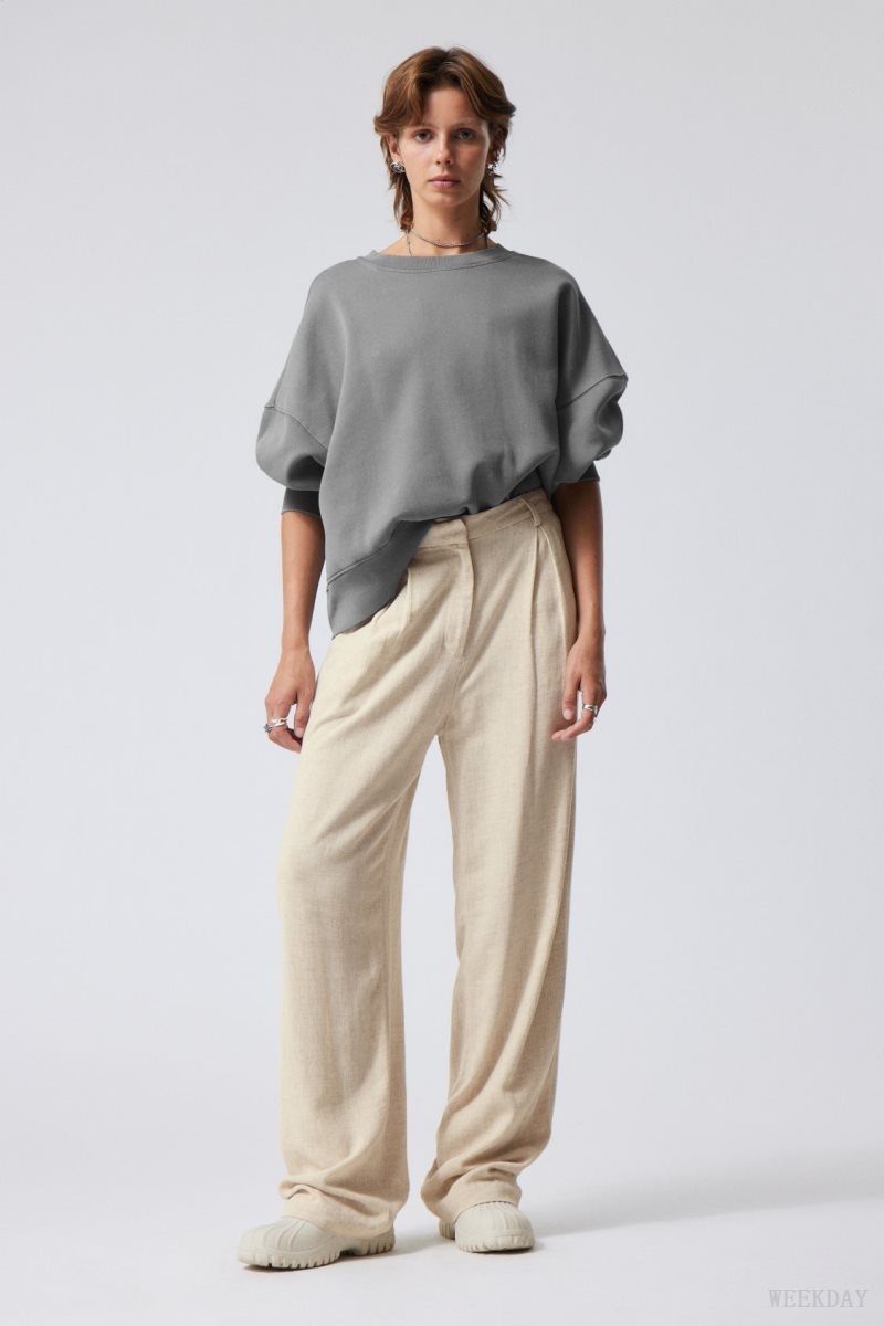 Weekday Lilah Linen Mix Trousers Light Beige | PCRT9138