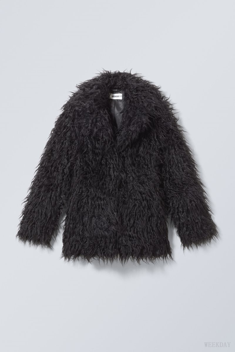 Weekday Lilith Waisted Faux Fur Jacket Black | UCVY2368