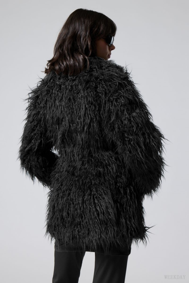 Weekday Lilith Waisted Faux Fur Jacket Black | UCVY2368