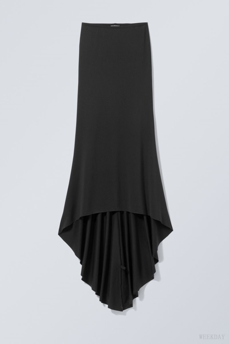 Weekday Long Asymmetric Drape Skirt Black | LNUE1624