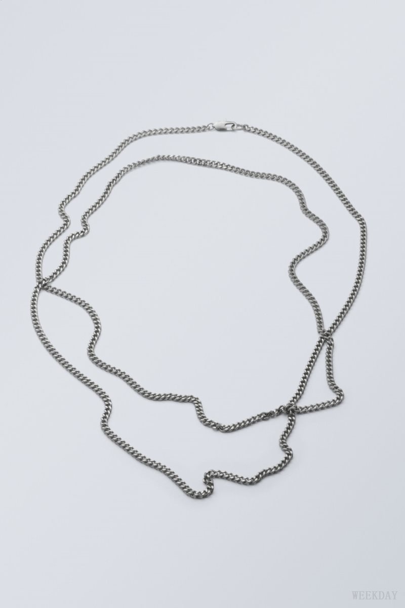 Weekday Long Curb Chain Necklace Silver | PBHA7612