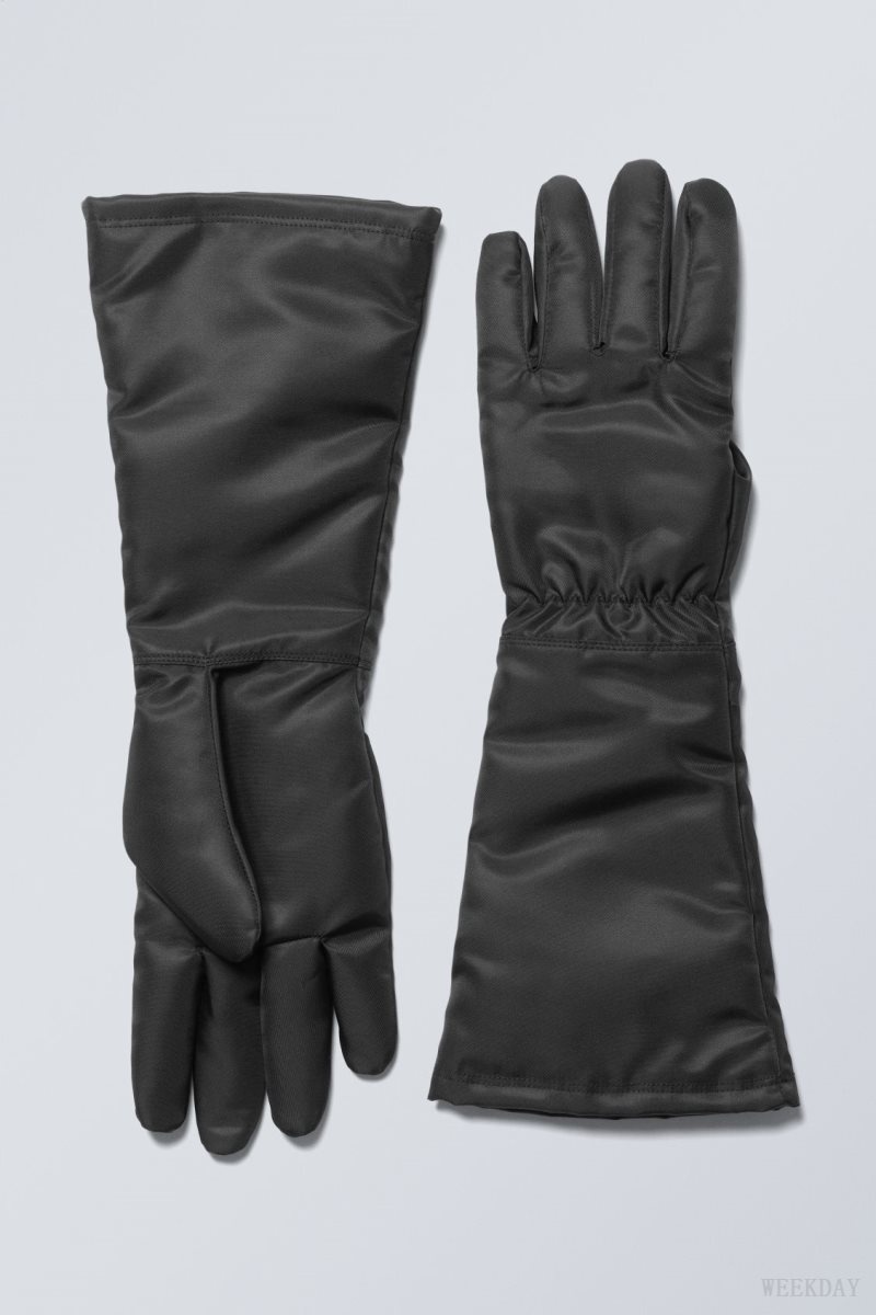 Weekday Long Woven Finger Gloves Black | JIOP5686