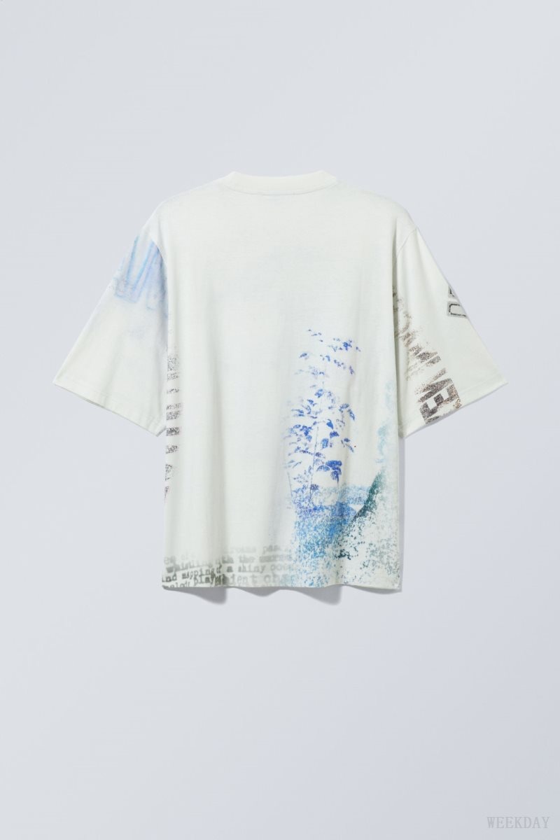 Weekday Loose Fit Printed T-shirt White | EHGT5119