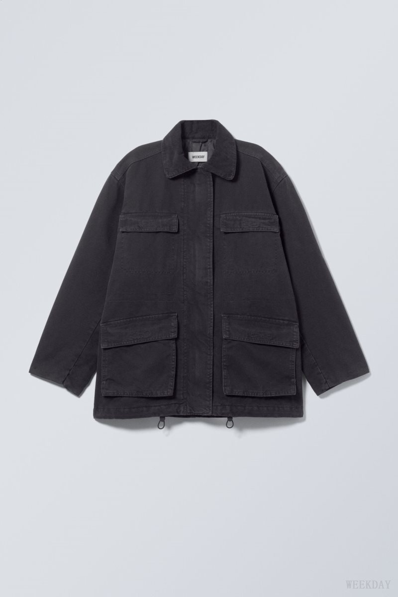 Weekday Luca Washed Parka Jacket Black | VHJS5853