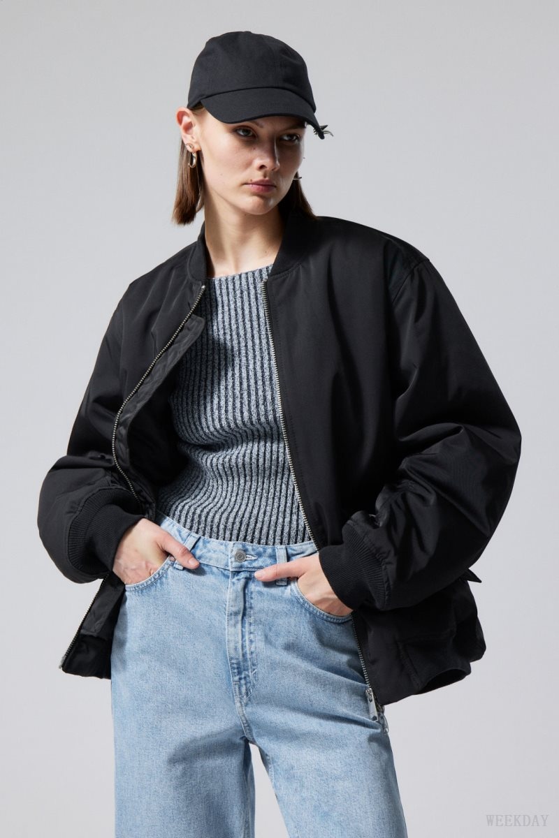 Weekday Lui Oversized Bomber Jacket Black | DQGC8518