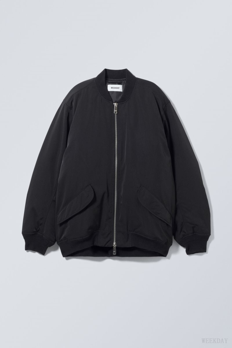 Weekday Lui Oversized Bomber Jacket Black | DQGC8518